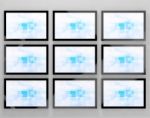 TV Monitors Wall Mounted Stock Photo