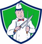 Butcher Sharpening Knife Crest Cartoon Stock Photo