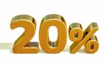 3d Gold 20 Twenty Percent Discount Sign Stock Photo