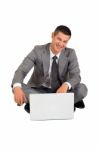 Businessman Sat With Laptop Stock Photo