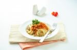 Spaghetti Noodles With Meat Sauce Stock Photo