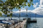 Yachts Moored On The Lake At Attersee Stock Photo