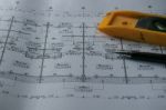 Engineering Diagram Blueprint Paper Drafting Project Sketch Arch Stock Photo