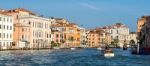 Motorboat Cruising Down The Grand Canal In Venice Stock Photo