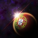 Portugal Flag On 3d Football With Rising Sun Stock Photo