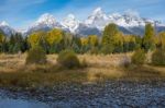 Jagged Grand Teton Mountain Range Stock Photo