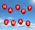 Happy Xmas Balloons In Sky Stock Photo