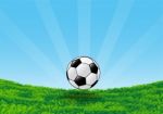 Soccer Ball On Grass Field With Blue Sky- Illustration Stock Photo