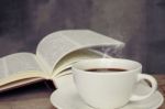 Still Life  Cup Of Coffee And Book Stock Photo