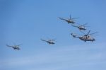 Mi-26 (halo) And Mi-8amtk (hip) Helicopters Fly On Military Para Stock Photo