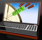 2015 Arrows On Laptop Showing Future Target Plans Stock Photo