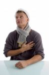 Young Man Touching Chest Stock Photo