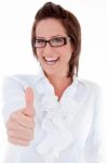 Young Business Woman Giveing Thumbs Up Stock Photo