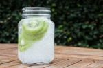 Close-up Glass Of Iced Kiwi Soda Drink Stock Photo