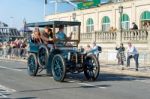 Car Approaching The Finish Line Of The London To Brighton Vetera Stock Photo