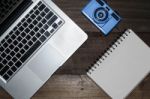 Top View Of Working Table Stock Photo