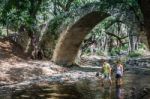 Ancient Kelefos Bridge In Cyprus Stock Photo