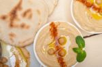 Hummus With Pita Bread Stock Photo