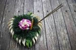 Beautiful Natural Material Krathong Of Thailand On Wooden Table Stock Photo