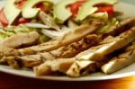 Chicken Fajitas On A White Plate Stock Photo