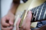 Blues Slide Guitar,electric Guitar Player Performing Song With Slider Stock Photo