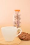 Beautiful White Coffee Cup On Romantic Table Stock Photo