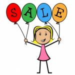 Sale Balloons Shows Young Woman And Kids Stock Photo