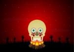 Halloween Blood Eyeball Skull Bonfire Zombie Hand Background Stock Photo