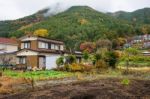 Houses Near The Mountain At Kawaguchiko Stock Photo