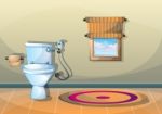 Cartoon  Illustration Interior Bathroom Stock Photo