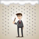 Cartoon Businessman Surrender With White Flag Stock Photo