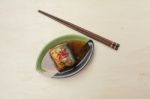 Saba In Teriyaki Sauce On Wood Background Stock Photo