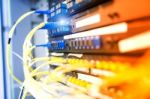 Fiber Optic With Servers In A Technology Data Center Stock Photo