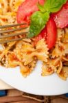 Italian Pasta Farfalle Butterfly Bow-tie And Tomato Sauce Stock Photo