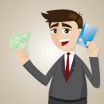 Cartoon Businessman With Credit Card And Money Cash Stock Photo