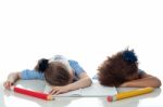 Young Kids Sleeping In Classroom Stock Photo