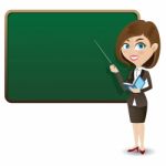 Cartoon Smart Girl Presenting With Blackboard And Book Stock Photo