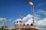 Gas Or Flare Burn On Offshore Platform Of Oil And Gas Industry Stock Photo