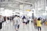 Blurred Background At Airport Terminal With Bokeh Light Stock Photo