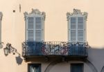 Old Balcony In Arona Lake Maggiore Piedmont Italy Stock Photo