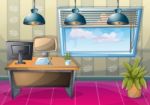 Cartoon  Illustration Interior Office Room With Separated Layers Stock Photo