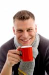 Young Male Holding Coffee Mug Stock Photo