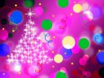 Purple Spots Background Means Dots And Sparkling Christmas Tree
 Stock Photo