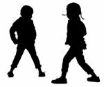 Silhouette Children Stock Photo