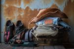 Clothing And Equipment On Table Stock Photo