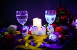 Glasses Of Champagne And New Year Decorations Stock Photo