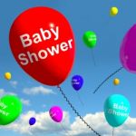 Baby Shower On Balloons In Sky Stock Photo