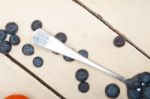 Fresh Blueberry On Silver Spoon Stock Photo