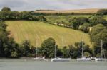 Boats Moored On The River Dart Near Dartmouth Stock Photo