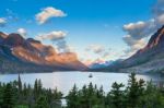 St. Mary Lake And Wild Goose Island In Glacier National Park Stock Photo